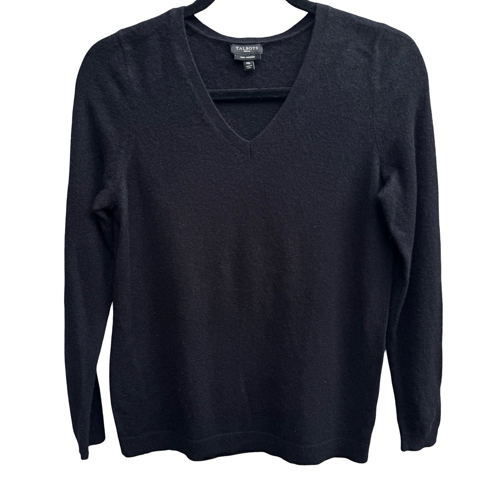 Talbots Pure Cashmere Quiet Luxury Old Money Preppy Cozy V-Neck Sweater Black M